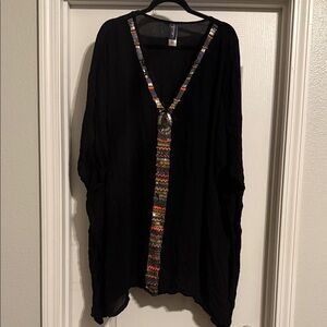 Swimsuits For All Black Kaftan with Beaded Neckline
